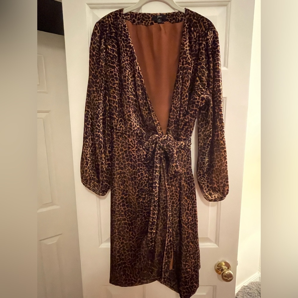 J Crew Leopard Print Velvet Wrap Dress